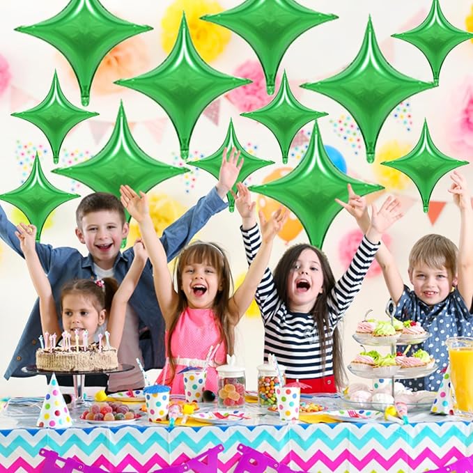 Green Balloons,12Pcs Four Angle Star Foil Balloons,26Inch and 10Inch Green Quadrangle Star Helium Balloon for Witch Birthday Anniversary Party Decorations