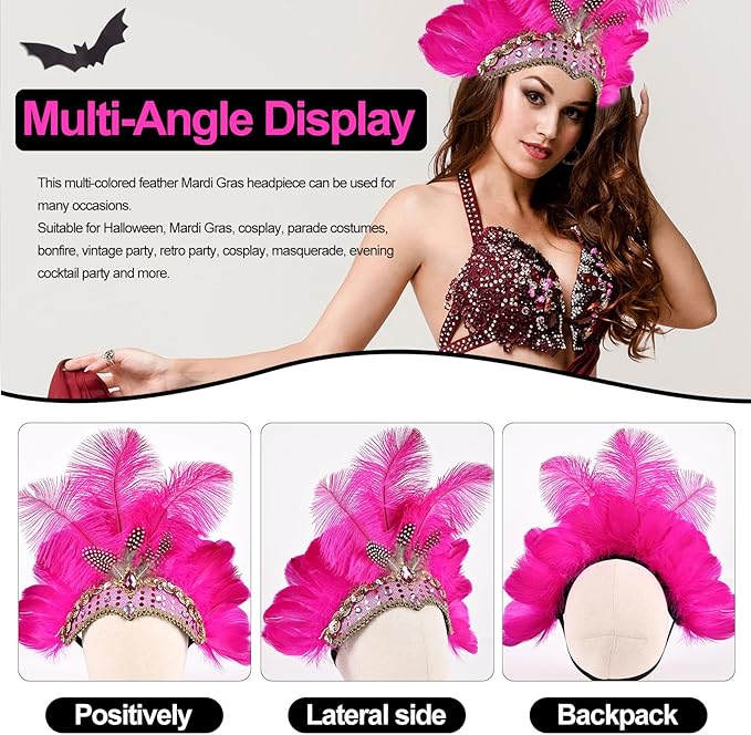 Women's Carnival Feather Headpieces Sequin Headdress for Wedding Masquerade Party Cosplay Feather Headbands