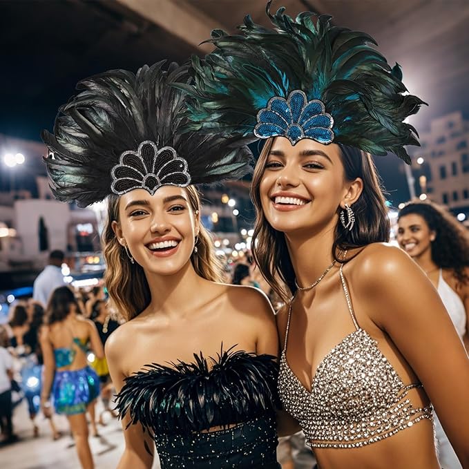 Women's Carnival Feather Headpieces Sequin Headdress for Wedding Masquerade Party Cosplay Feather Headbands