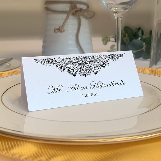 Paisley Place Cards, Black (Choose Color), Set of 150, Pre-cut and Scored - Wedding, Party, Dinner, and Special Events - Made in the USA