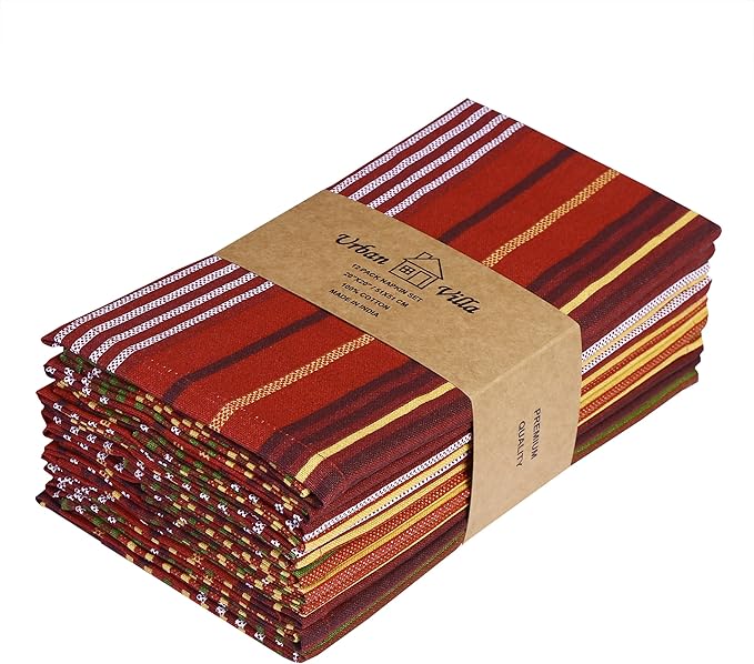 Urban Villa Cloth Napkins Harvest Prints Dinner Napkins Set of 12 20X20 100% Cotton Absorbent Washable Durable Reusable Cloth Napkins Ideal for Farmhouse Party Thanksgiving Harvest Fall Dinner Napkins