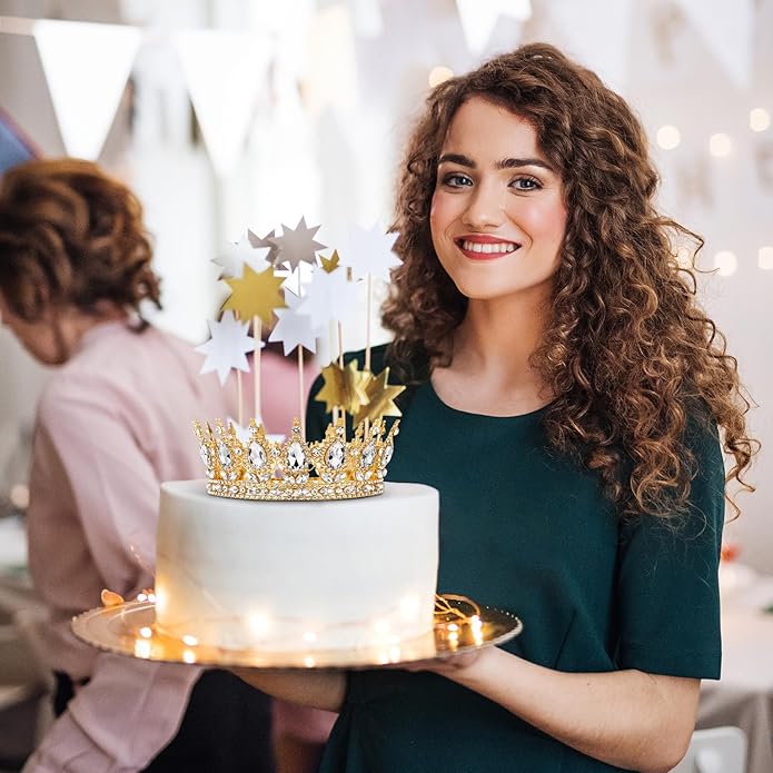 Gold Crown for Women, Crystal Queen Tiaras Headband Wedding Bridal Hair Accessories, Birthday Party Prom Cake Topper