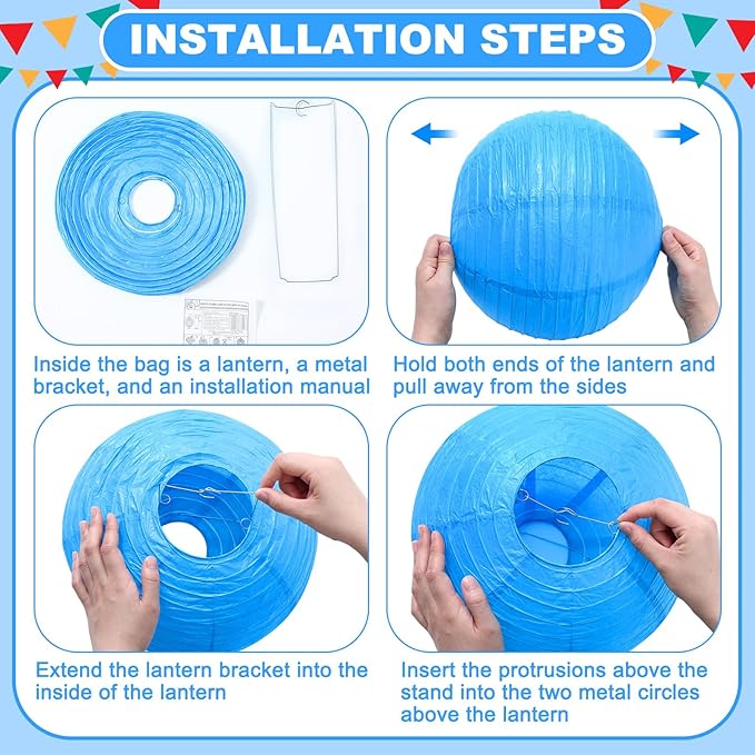 Hortsun 18 Pcs Blue and White Gingham Christmas Party Supplies Include Paper Lanterns Plastic Tablecloth Pennant Banner Paper Fans Christmas Picnic Decor for Holiday Party Home Dining Room