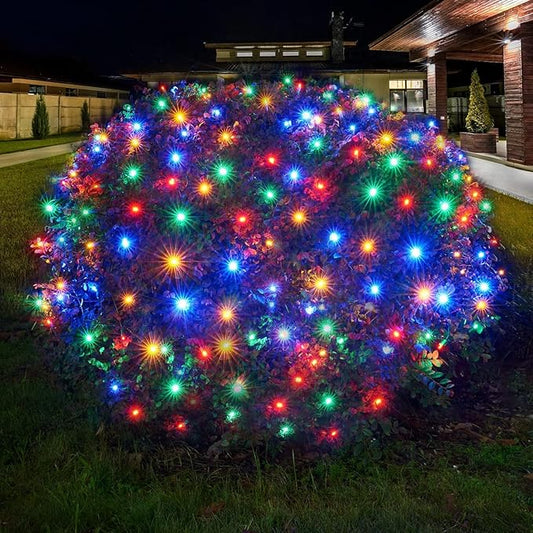 Led Christmas Net Lights Outdoor Christmas Lights Multicolor 160LED 5ftx7ft, Waterproof Outdoor Indoor Fairy Mesh Net Light for Xmas Party, Yard, Patio, Trees, Shrubs, Bushes Decorations