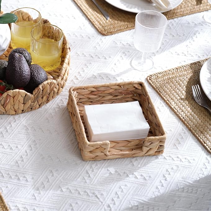 Water Hyacinth Napkin Holder for Table, Rattan Napkin Holder, Square Wicker Napkin Towel Holder for Bathroom, Kitchen, Restaurant, Decorative Tabletop Accessory, 7.5" x 7.5" x 2.5"