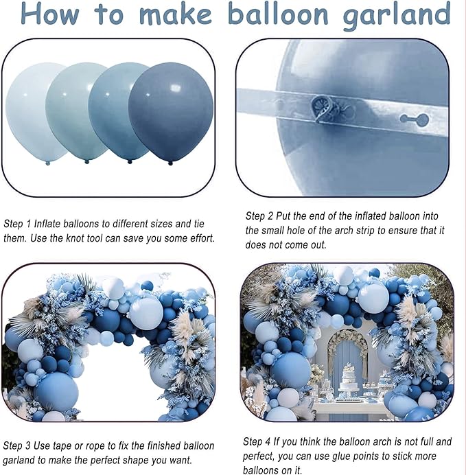 Dusty Blue Balloon Arch Kit | Double Stuffed Dark Light Baby Blue Garland with Navy & Cream White Balloons for Neutral Baby Shower, Gender Reveal, Wedding Decor