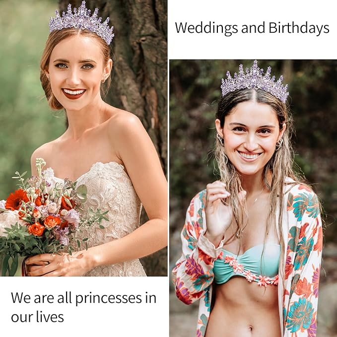 Velscrun Purple Crystal Birthday Queen Tiara Crown for Women Girls Birthday Queen Headband Sash Elegant Princess Crown with Combs Hair Accessories Happy Birth Party Decorations Mom Birth Gift