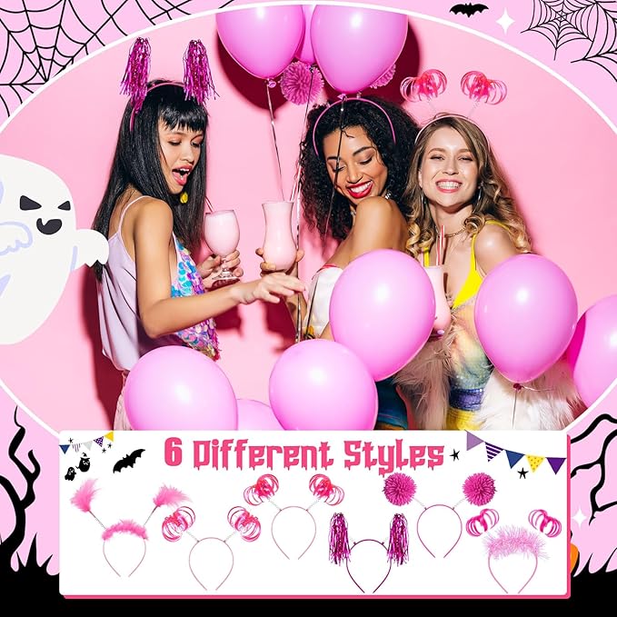 Censen 24 Pcs Pom Pom Headband Tinsel Wrapped Ponytail Head Bopper Costume Headwear Halloween Party Accessory