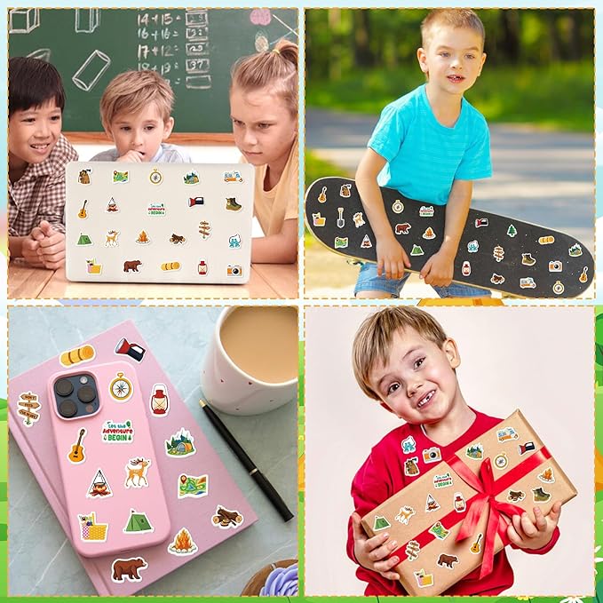 300Pcs Travel Camping Foam Stickers, Self-Adhesive Camping Stickers Outdoor Adventure Themed Sticker Decorations for DIY Arts Crafts Scrapbooks Party Favors School Activity Reward