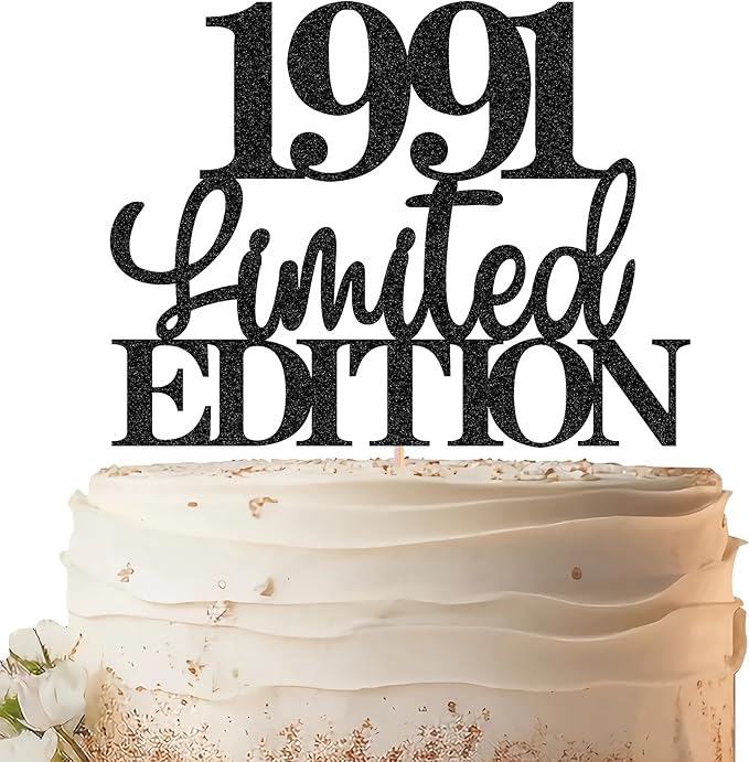 Limited EDITION 1991 Cake Topper - Black Glitter Happy 34th Birthday Party Cake Decoration Supplies, Cheer to 34 Years Cake Bunting Decor for 34th Birthday Party Photo Booth Props