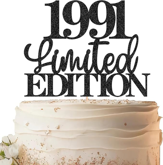 Limited EDITION 1991 Cake Topper - Black Glitter Happy 34th Birthday Party Cake Decoration Supplies, Cheer to 34 Years Cake Bunting Decor for 34th Birthday Party Photo Booth Props