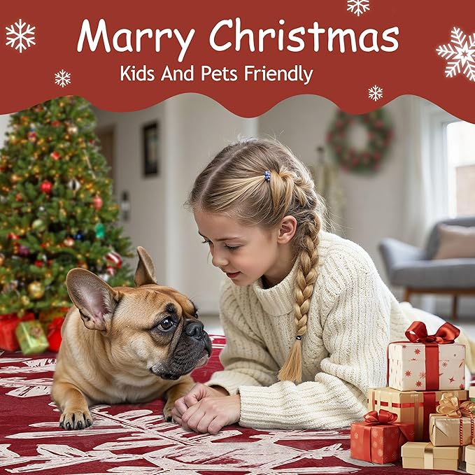 Christmas Area Rug 8x10 for Living Room, Washable Rug for Bedroom, Christmas Home Decor, Holiday Print Carpet, Low Pile Non Slip Mat with Rubber Backing, Snowflake