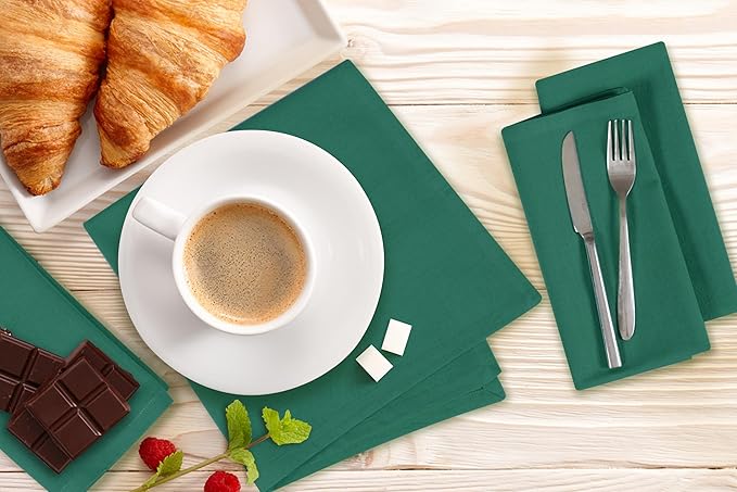 Cloth Napkins Set of 12 Cotton Linen 18x18 Inch - Soft Durable Washable - Ideal for Farmhouse Party Spring Summer Easter - Perfect Everyday Use Table Linen (Dark Green, 18" x 18" (Set of 12))