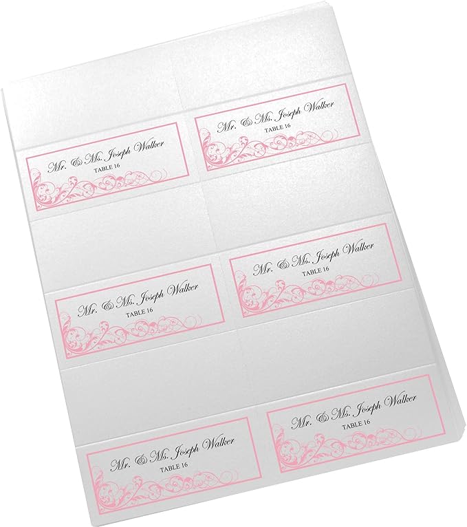 Scribble Vintage Swirl Printable Place Cards, Pink (Choose Color), Set of 150 (25 Sheets), Laser & Inkjet Printers - Wedding, Party, Dinner, and Special Events - Made in the USA