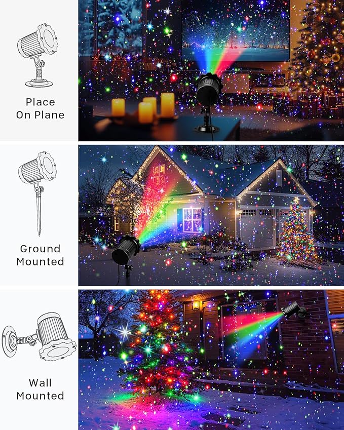 Laser Christmas Projector Lights Outdoor, Waterproof Christmas Decorations Moving Stars Light Show, Remote Control Timer, Holiday Projector Decorations for House, Yard & Garden