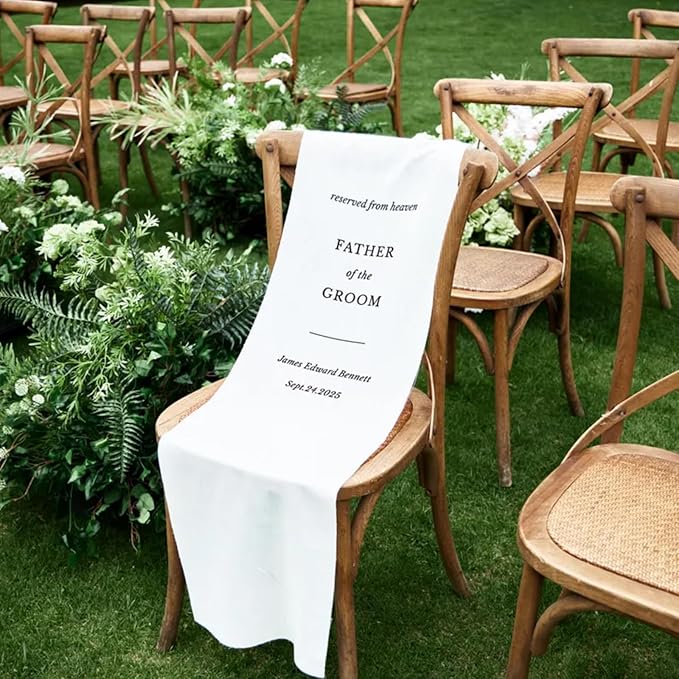 Personalized Reserved Wedding Chair Sign Banner, Custom In Loving Memory Chair Sign for Wedding Ceremony Decoration, Reserved Cotton Seat Sign to Save a Seat for Loved One in Heaven