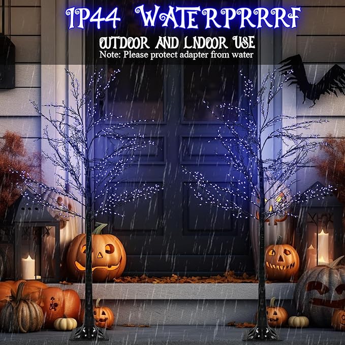 Halloween Lighted Tree Lights 6FT, 380 LED Black Halloweens Tree with Timer, DIY Bendable Branches, Halloween Decorations Outdoor & Indoor, Spooky Halloweens Yard Decor