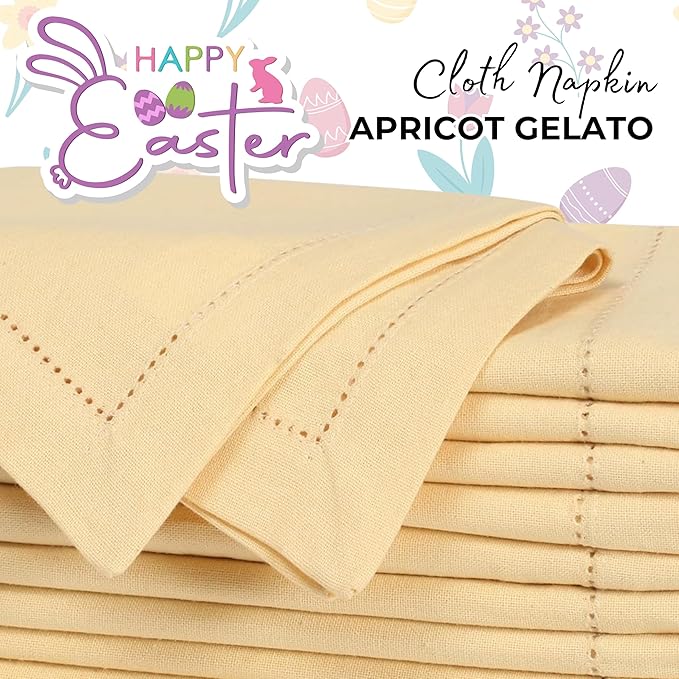 Homidate Cotton Dinner Cloth Napkins Set of 12 – 18x18 Apricot Gelato Hemstitched – Machine Washable Fabric Napkins for Weddings, Baby Showers, Gifting & Parties