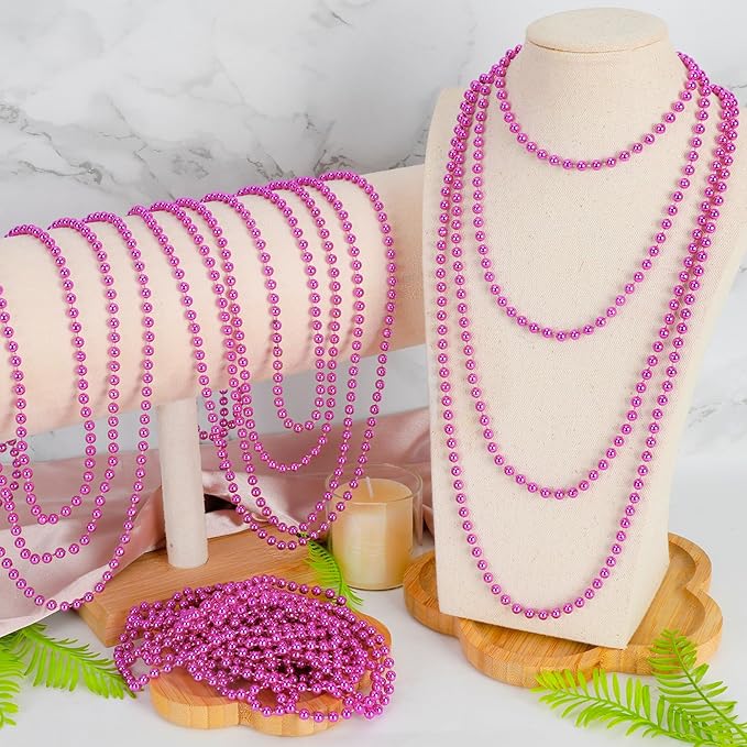 24 PCS Pink Mardi Gras Beads Necklaces, Breast Cancer Awareness Accessories, 33" Carnival Beaded Necklaces, Party Costume Beads for Parade Throws Accessories Party Favors Gender Reveal