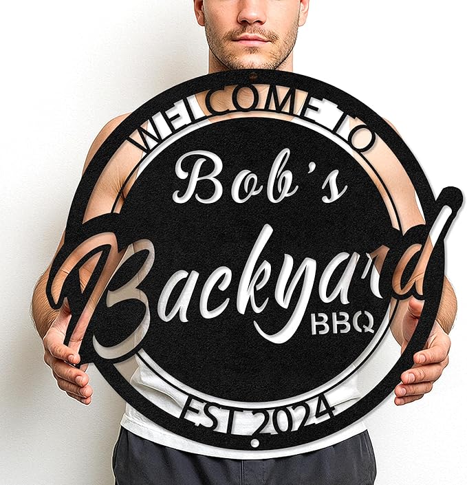 Custom BBQ Metal Sign Personalized Grill Name Wall Art for Outdoor Kitchen Patio Backyard Decor Fathers Gift for Dad Grandpa Husband Barbecue Smoker Area Sign, Grilling Lover Gifts 13