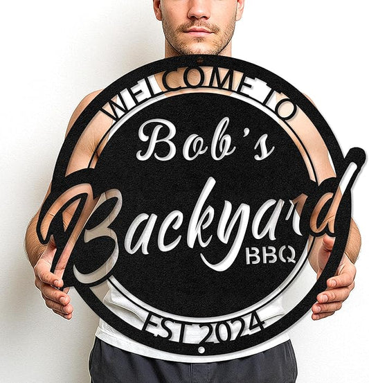 Custom BBQ Metal Sign Personalized Grill Name Wall Art for Outdoor Kitchen Patio Backyard Decor Fathers Gift for Dad Grandpa Husband Barbecue Smoker Area Sign, Grilling Lover Gifts 13