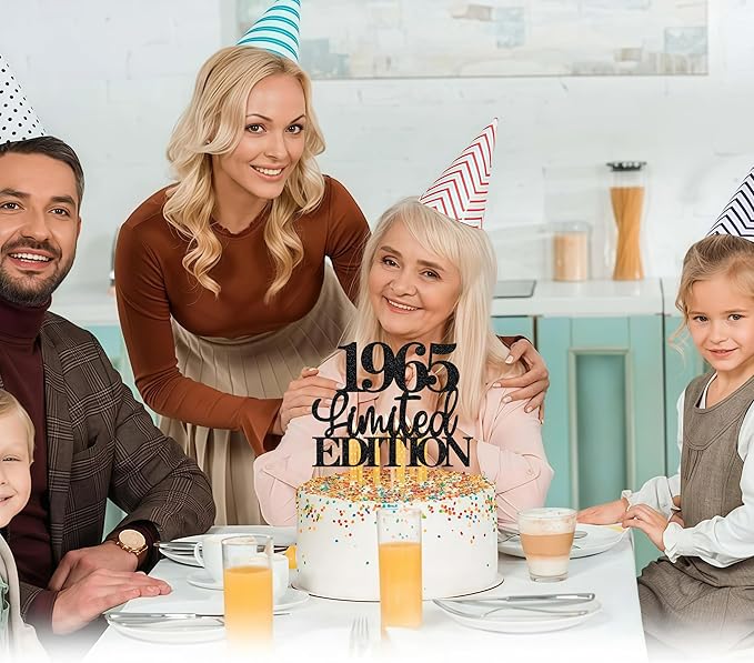 Limited EDITION 1965 Cake Topper - Black Glitter Happy 60th Birthday Party Cake Decoration Supplies, Cheer to 60 Years Cake Bunting Decor for 60th Birthday Party Photo Booth Props