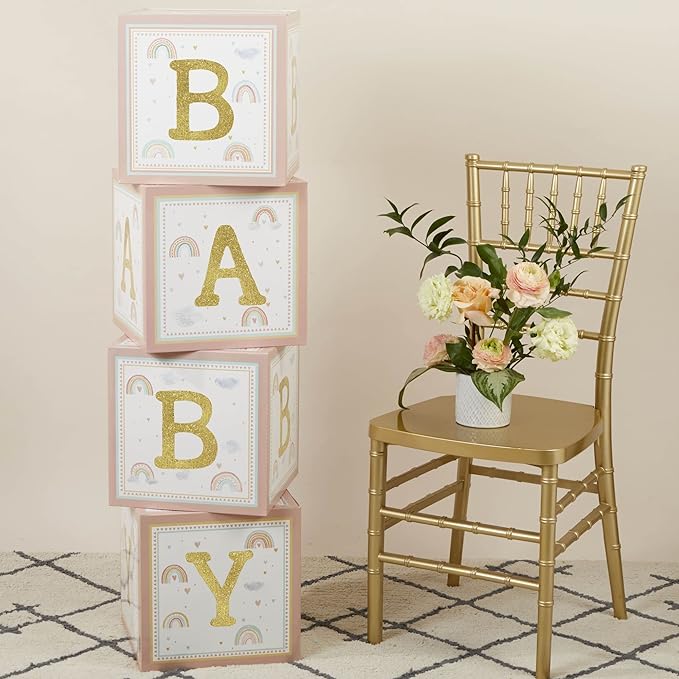 Kate Aspen Boho Rainbow Baby Block Box Photo Prop Decoration & Nursery Décor (Set of 4 Spells BABY)