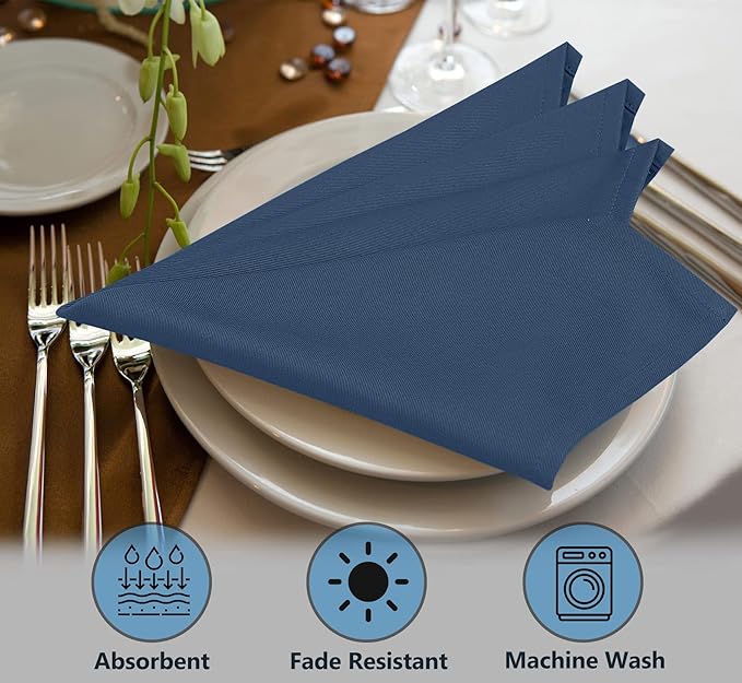 Ruvanti Cloth Napkins Set of 6, 18x18 Inches Napkins Cloth Washable, Soft, Durable, Absorbent, Cotton Blend. Table Dinner Napkins Cloth for Hotel, Lunch, Restaurant, Wedding Parties - Ocean Blue