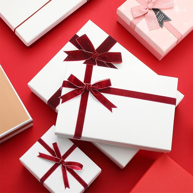 Yilloog 3/8'' 5/8'' 1'' 90 Yards Christmas Velvet Ribbon Vintage Satin Fabric Velvet Ribbon Roll for Christmas Tree Ornaments Decoration Gift Wrapping Bow DIY Crafts (Burgundy)