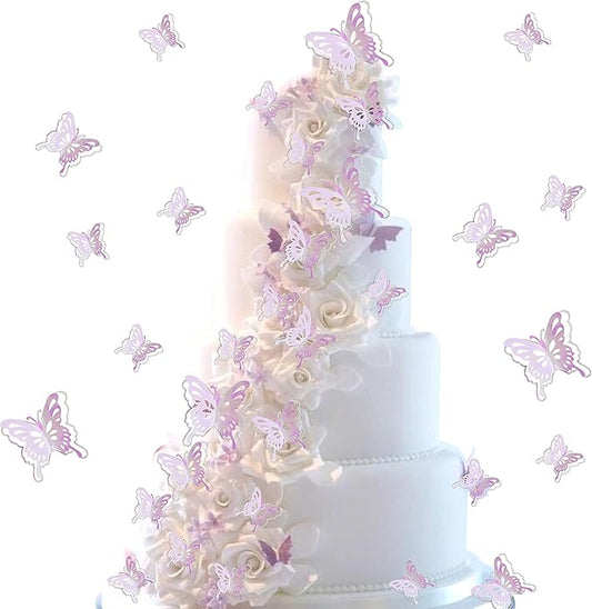 40 PCS Mixed Size Pink Butterfly Cupcake Toppers Hollow Art 3D Butterfly Cupcake Decorations Baby Shower Wedding Anniversary Kids Birthday Party Cake Wall Decorations Supplies