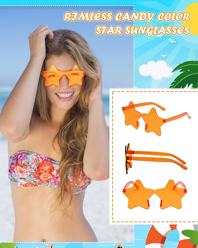20 Pairs Rimless Star Sunglasses Bulk Transparent Candy Color Star Glasses for Women Men Party Favors