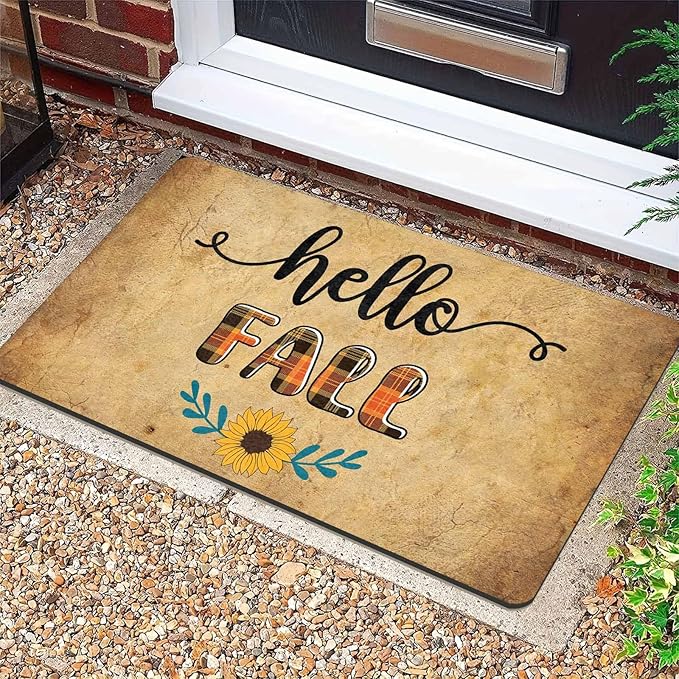 Hello Fall Doormat Thanksgiving Welcome Mat for Front Door Autumn Doormat Floor Mats Indoor Outdoor Home Living Room Kitchen Thanksgiving Decoration