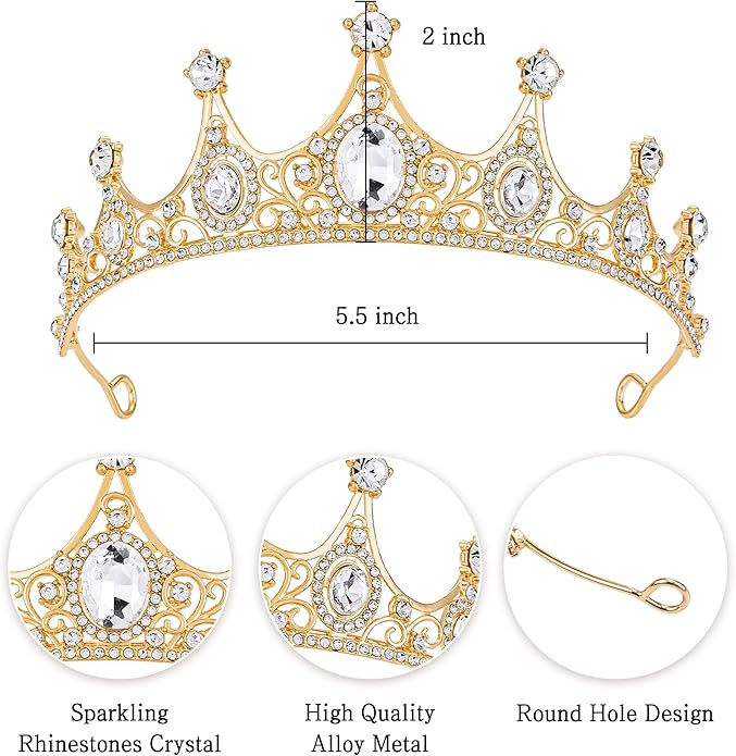 Gold Crown for Women Crystal Princess Tiaras Rhinestone Queen Headband Wedding Bridal Hair Accessories Birthday Prom Pageant Party Coming of Age Ceremony Photo Props