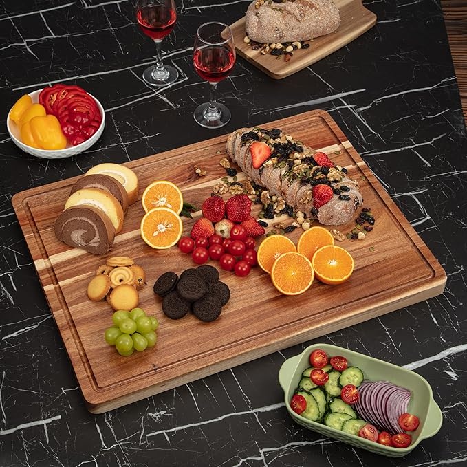GAOMON 24 x 18 In Acacia Cutting Boardfor Kitchen, XXL Extra Large Charcuterie Cheese Platter Serving Tray, Food Prep and Serving Boards, Chopping Boards for Meal Vegetables and Cheese