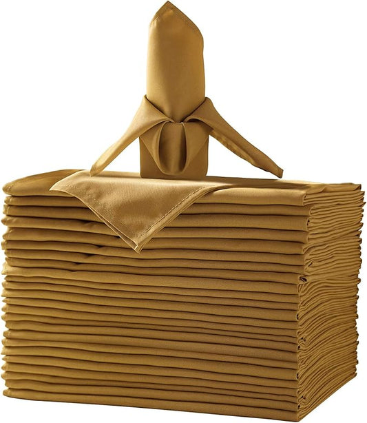 25pcs Polyester Cloth Napkins - 17 x 17 inch Gold Washable Dinner Napkins with Hemmed Edges for Restaurant/Wedding/Hotel(25,Gold)