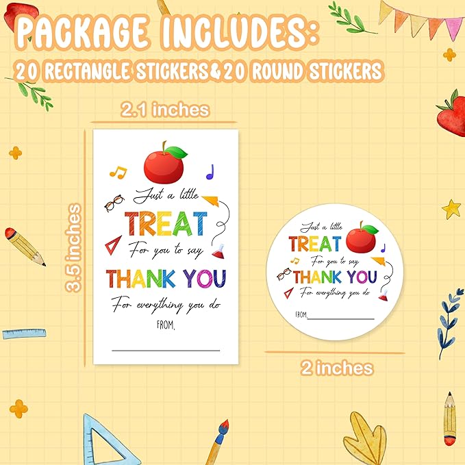 Teacher Appreciation Gift Tags, 40 Pcs Thank You Tags, Colorful Stickers for Presents Wrapping Envelope Seals Lables Boxes Cards Party Favor Decorations A06