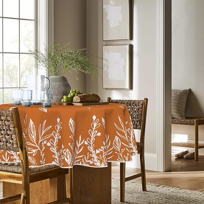 Horaldaily Fall Tablecloth 90×90 Inch Round, Thanksgiving Autumn Harvest Orange Wild Flowers Table Cover for Party Picnic Dinner Decor