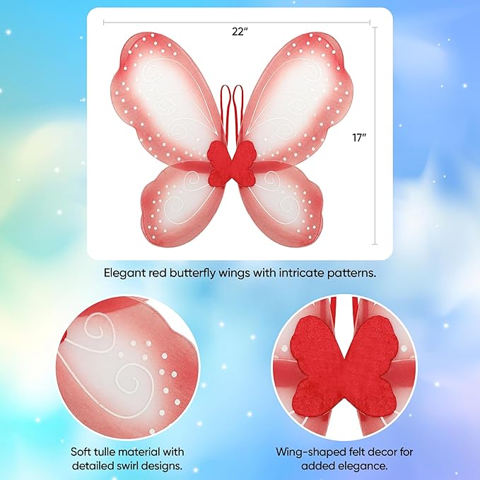 Funcredible Butterfly Wings with Chunky Glitter - Butterfly Costume - Fairy Wings Costume Set - Fairy Costume for Woman