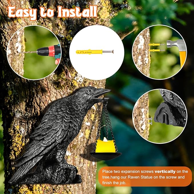 Halloween Decorations Outdoor Indoor Gothic Crow Wall Decor Table Candle Holder Raven Tealight Statue for Yard Patio Garden Bedroom Half Silver