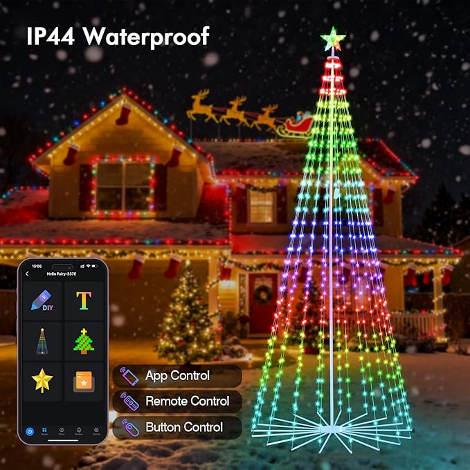 10FT Outdoor Christmas Tree, RGB Color Changing Pre-lit Smart Cone Christmas Tree with LED Lights, App&Remote Control, DIY Multi-Color Lightshow, Music Sync, Christmas New Year Decoration
