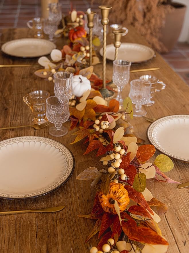 Thanksgiving Decorations - Clycaloor 6.8FT Fall Garland Maple Leaf, Artificial Autumn Hanging Vine Garland Thanksgiving Decor for Home Wedding Fireplace Party Christmas Halloween