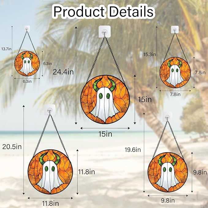 Stained Glass Window Hanging - Halloween Decoration Fantasy Green Horned Ghost Suncatcher for Door Garden Spooky Sun Catchers Gothic Decor Horror Gifts for Women Men Friend Boy Girl 11.8 in