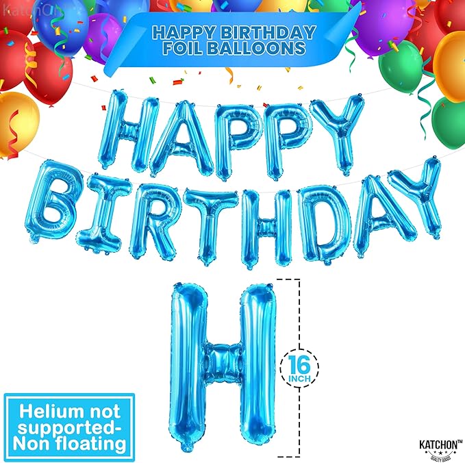 KatchOn, Blue Happy Birthday Balloons - 16 Inch | Blue Happy Birthday Decoration Banner for Birthday Party Decorations | happy birthday Foil Balloons for blue birthday decorations