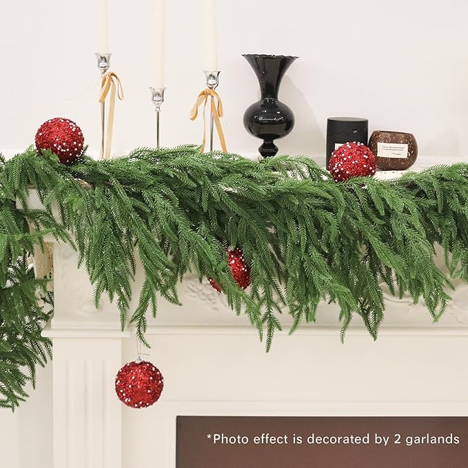 Christmas Garlands Norfolk Pine Garland Real Touch Artificial Faux Greenery Garland for Holiday Table Mantle Wall Indoor Outdoor Decor 5FT