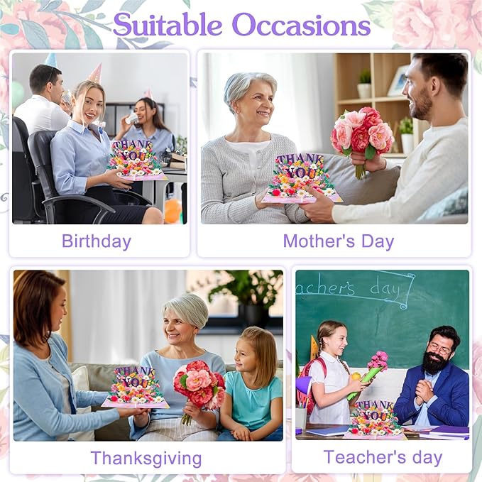 Pop Up Thank You Cards - 3D Paper Flowers Thank You Pop Up Cards with Envelope for Mom Dad Women Men Nurses Teachers Day Appreciation Gift