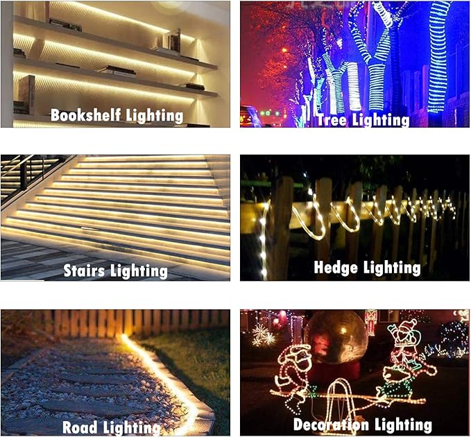 50ft Outdoor LED Rope Lights 540 Connectable Flexible Tube Lights, IP65 Waterproof Rope Lighting for Garden Patio Pool Bedroom Party Christmas Halloween Holiday Indoor/Outdoor Decoration, Warm White