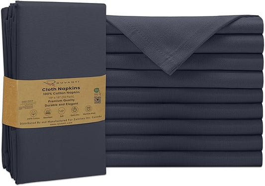 Ruvanti Premium Cloth Napkins Set of 12, 18x18 Inches, 100% Cotton, Washable, Soft & Absorbent, Perfect for Wedding, Christmas, ‎Thanksgiving Dinners - Ombre Blue