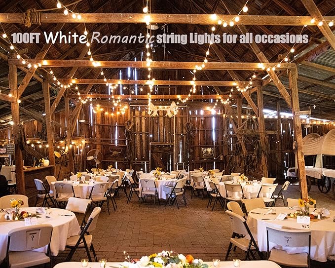 Outdoor String Lights Waterproof Patio LED 100FT G40 Globe String Lights with 53 Shatterproof Clear Bulbs(3 Extra) for Indoor/Outdoor Wedding Pergola Gazebo White String Lights