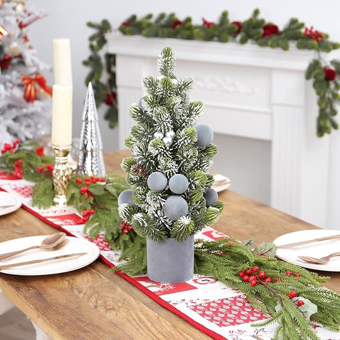 SY Super Bang Small Christmas Tree, 18Inch Grey Artificial Velvet Ball Berry Mini Tabletop Tree Christmas Decorations, for Home Party Thankgivings Xmas Indoor Decor.