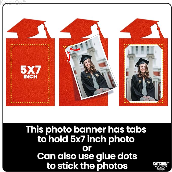 KatchOn, Red Graduation Photo Banner 2025 - Large, 10 Feet, 2025 Grad Banner | Graduation Banner Class of 2025 Personalized | Felt Graduation Picture Banner for Graduation Decorations 2025